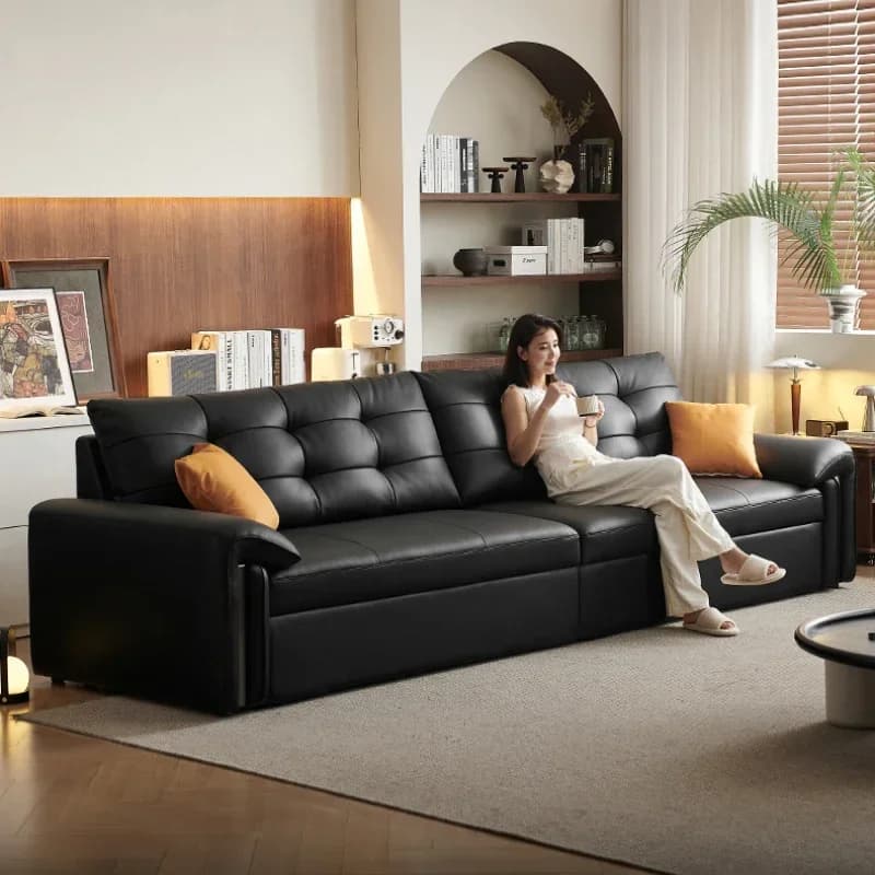 Italian Designer Living Room Sofa Genuine Leather Floor Folding Lazy Sofa Loveseat Recliner Divano Soggiorno Apartment Furniture