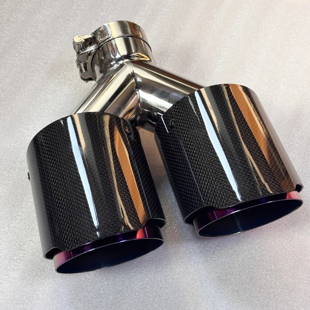 1Pcs Exhaust Tip Real Carbon Fiber Purple Stainless Steel Double Tail End Pipe Exhaust System Car Accessories Nozzle for All Car