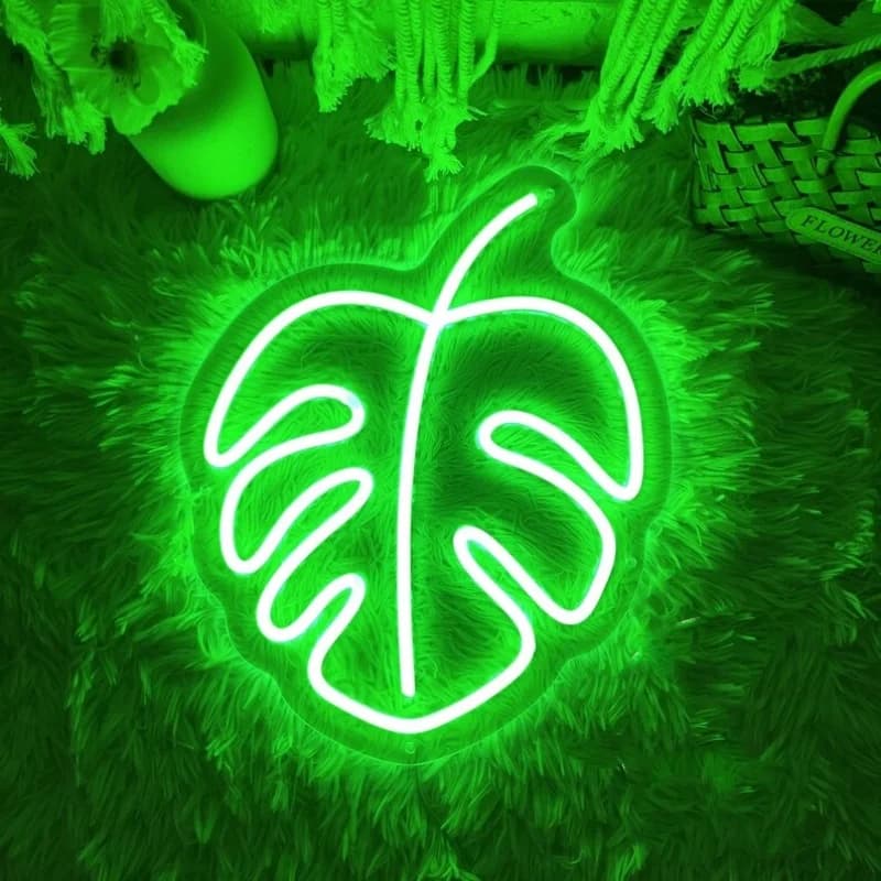 Leaf Neon Light Art Wall Decor Green Plant Leaf Led Sign Monstera Night Lights for Home Bedroom Living Room Balcony Garden