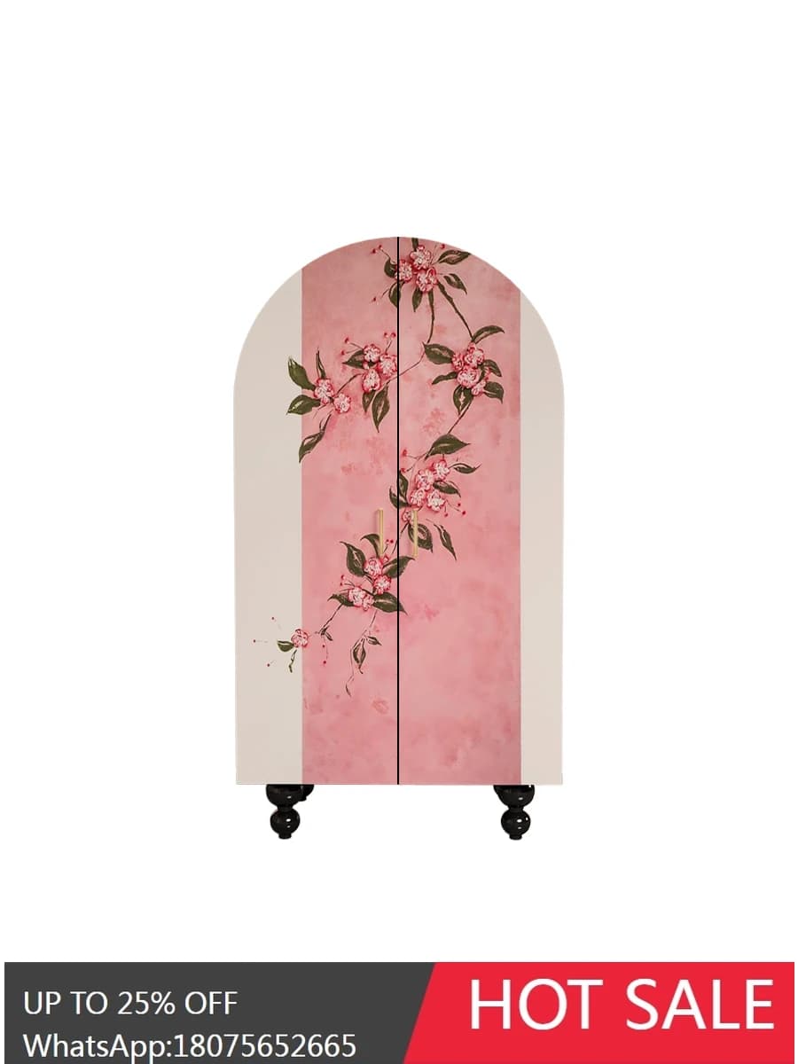 MJY pink flower living room installation-free solid wood home storage door cabinet