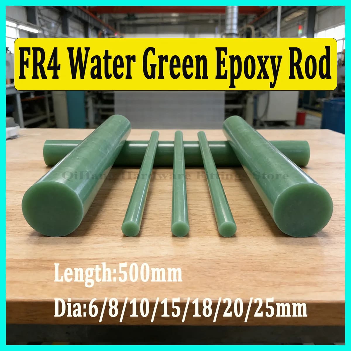 FR4 Water Green Epoxy Rod L500mm, Glass Fiber Resin Insulation Stick, High Temperature Resistance & High Strength Insulating Bar