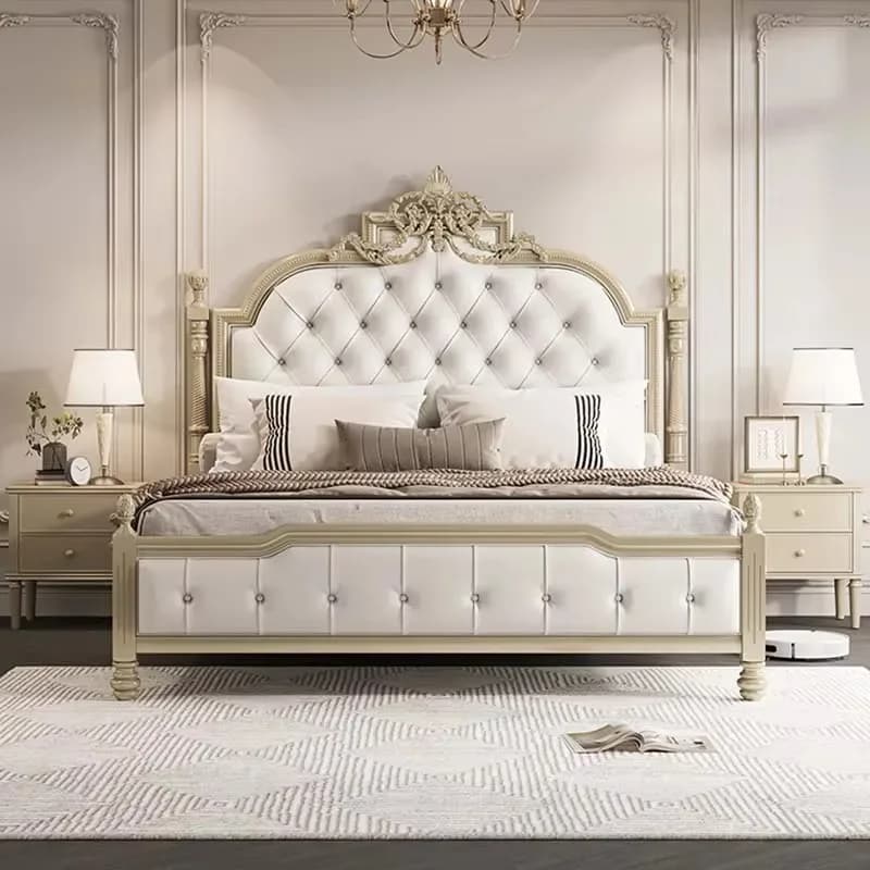 American Carved Double Bed Frame European Style French Storage Bedroom Queen Bed Luxury Princess Cama Matrimonial Furniture Home