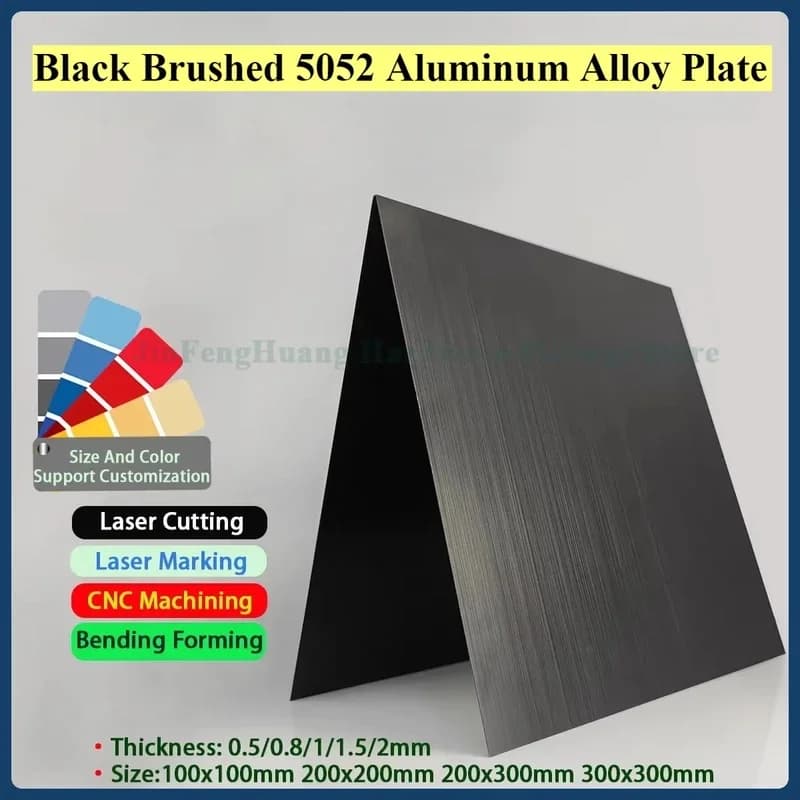 5052 Aluminum Black Brushed Anodized Sheet 0.5-2mm Thick 100x100 200x200 200x300 300x300mm