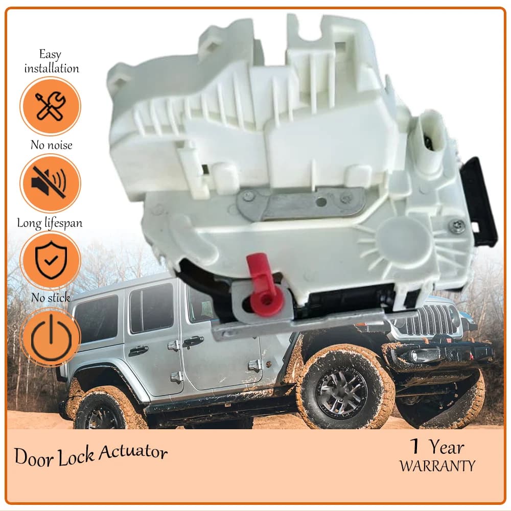 Rear Left Side Power Door Lock Actuator, wear-resistant, precision-engineered fit 4-door Jeep Wrangler 2018-2024, oem 68282961AA