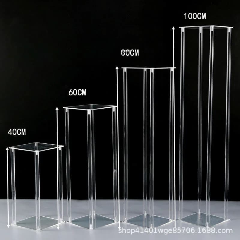 Clear Acrylic Floor Vase Flower Stand With Mirror Base, Wedding Column Geometric Centerpiece Vases Home Decoration