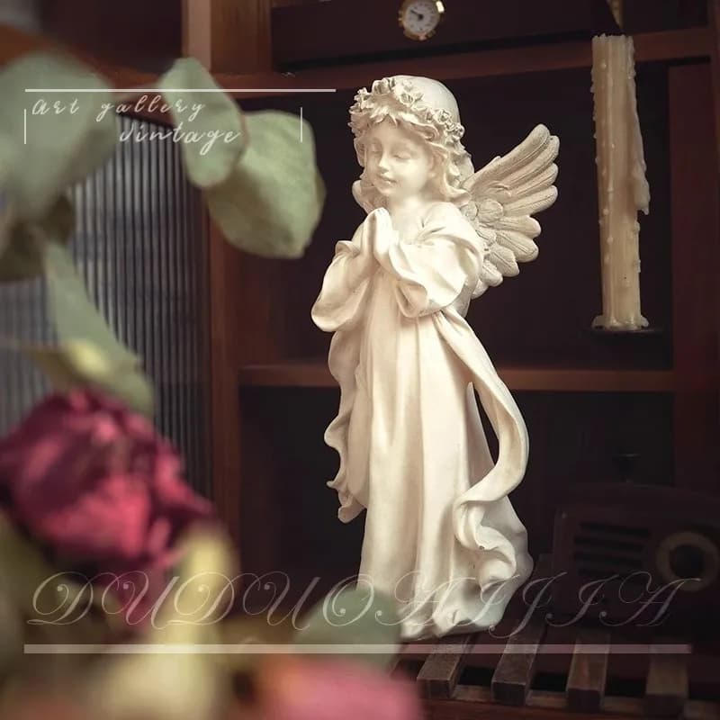 European White Angel Girl Sculpture Resin Handicraft Ornament Living Room Retro Desktop Decoration Home Furnishings Decor