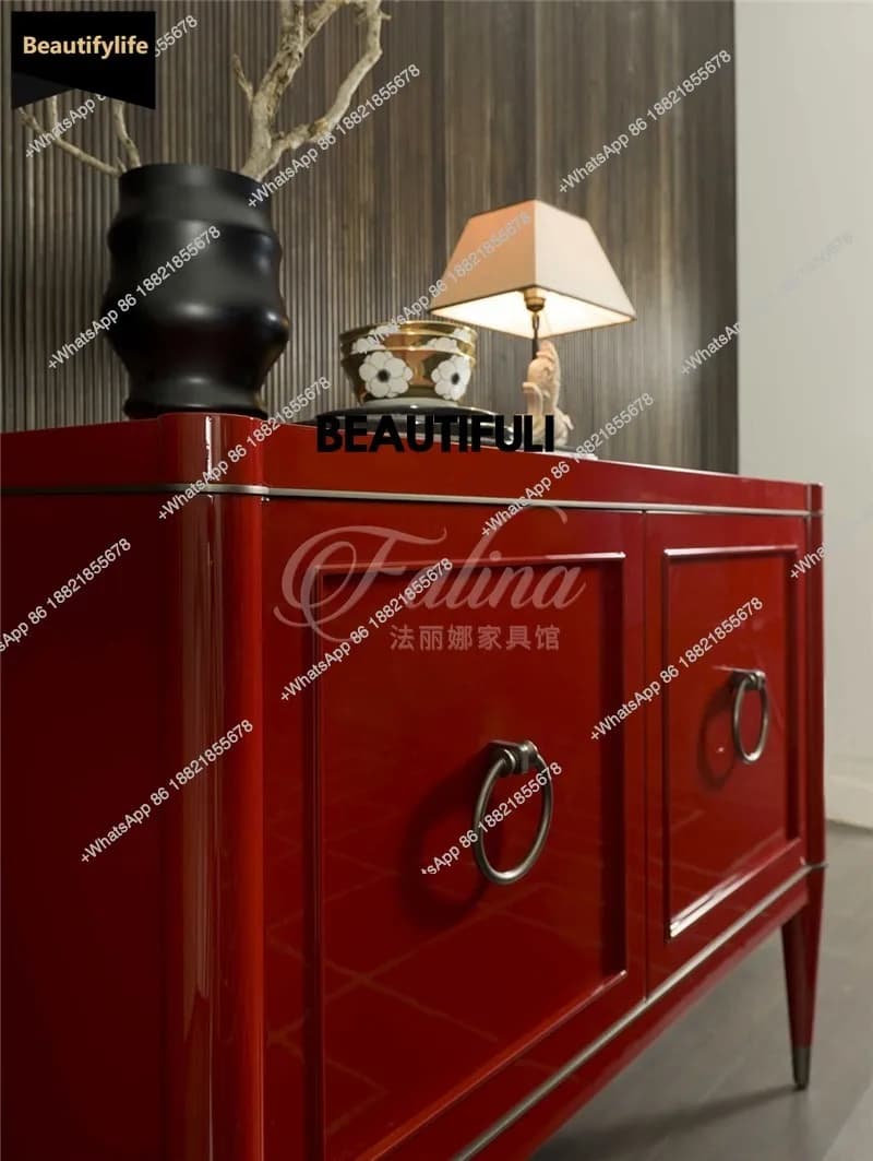 D80 Home entrance cabinet art burgundy solid wood decoration living room wall locker