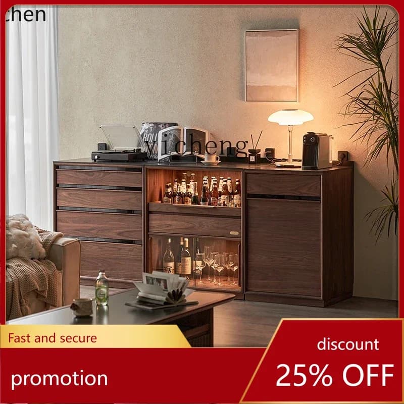 HXL solid wood dining side cabinet module combination storage cabinet black walnut living room wine cabinet storage side