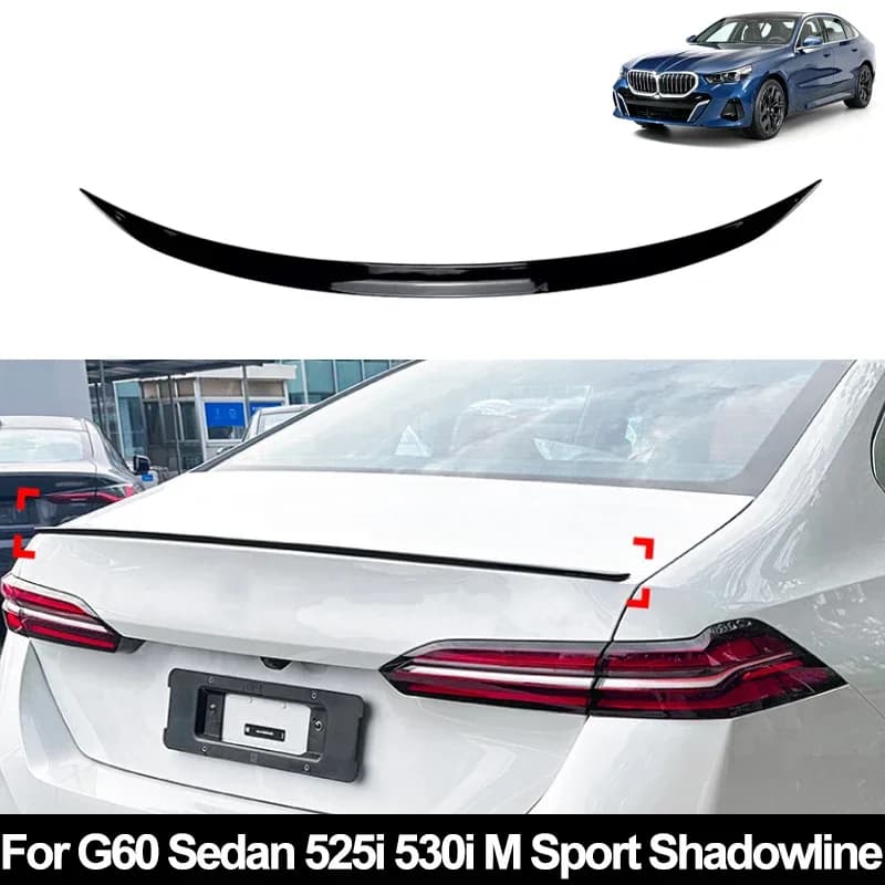 For BMW 5 Series G60 Sedan 525i 530i M Sport Shadowline 2024+ Car Rear Trunk Spoiler Wing Boot Lip Glossy Black Soft Plastic