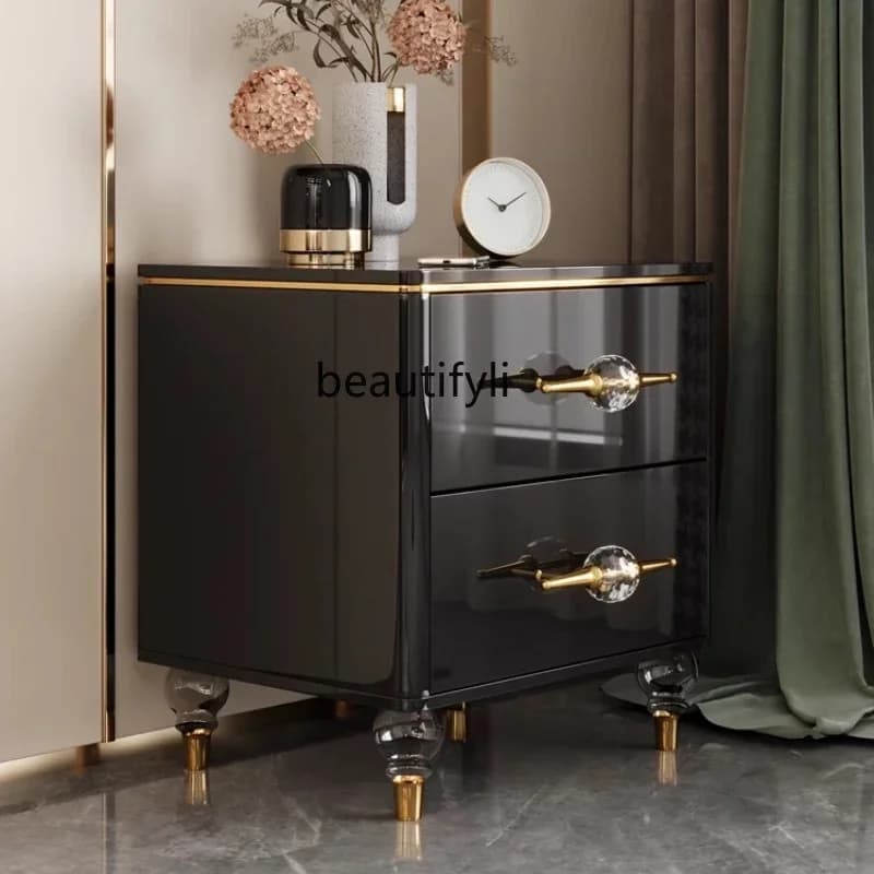 SS Simple modern bedroom bedside table light luxury home Italian master bedroom small bedside table narrow
