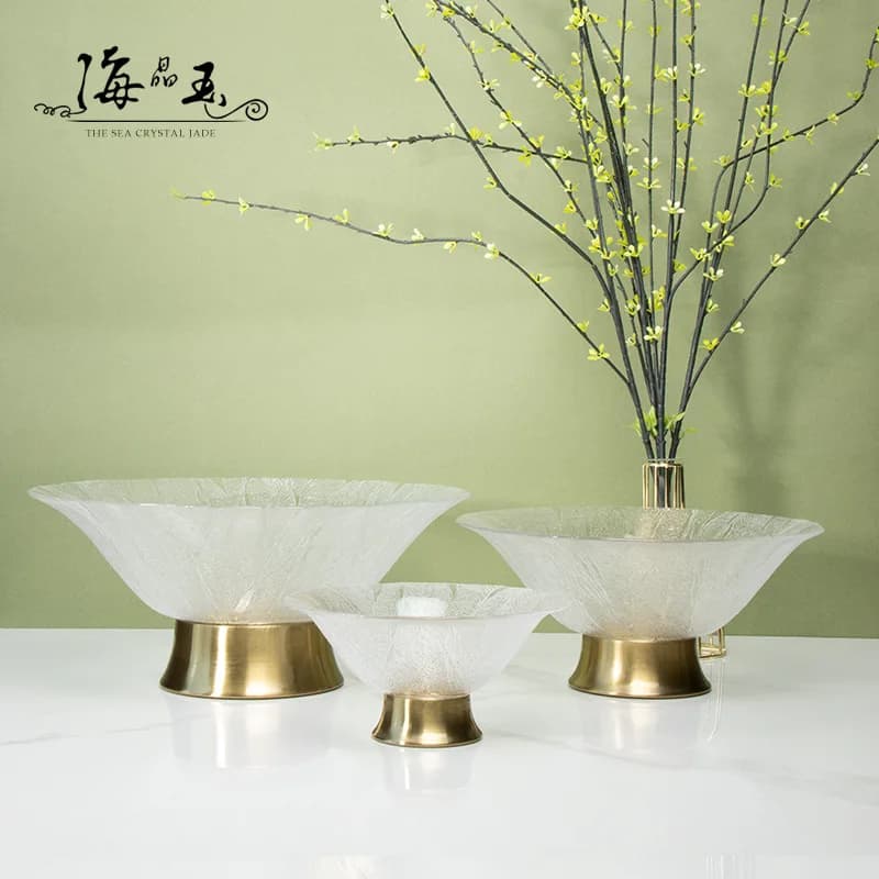ZML Home Living Room Maple Leaf Pattern High Foot Fruit Plate High Value Glass Fruit Plate