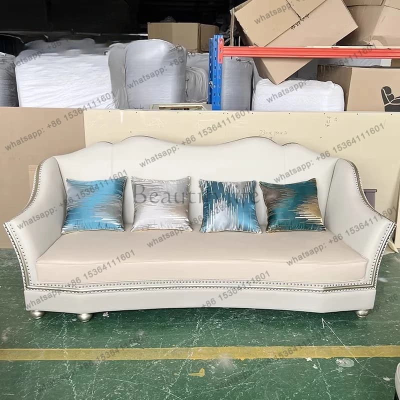 American solid wood leather sofa light luxury European luxury leather cloth combination sofa