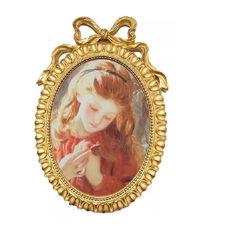 Nordic Retro Bow Shaped Photo Frame, Imitation Wood Flower Carved Oval Shaped Tabletop Photo Frame