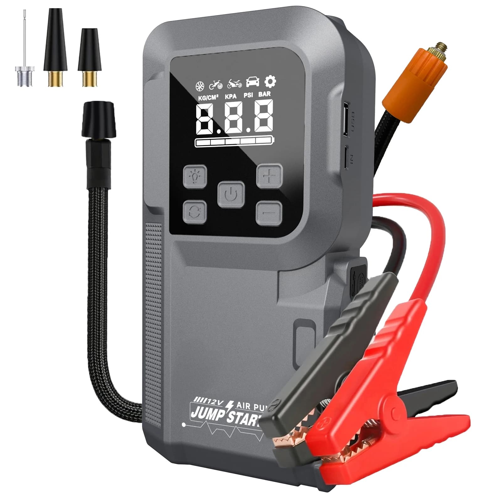 Portable Mini 4 1 Battery Booster Tyre Compressor Emergency Jump Starter Tire Inflator Air Pump for Motorcycles 600A Peak
