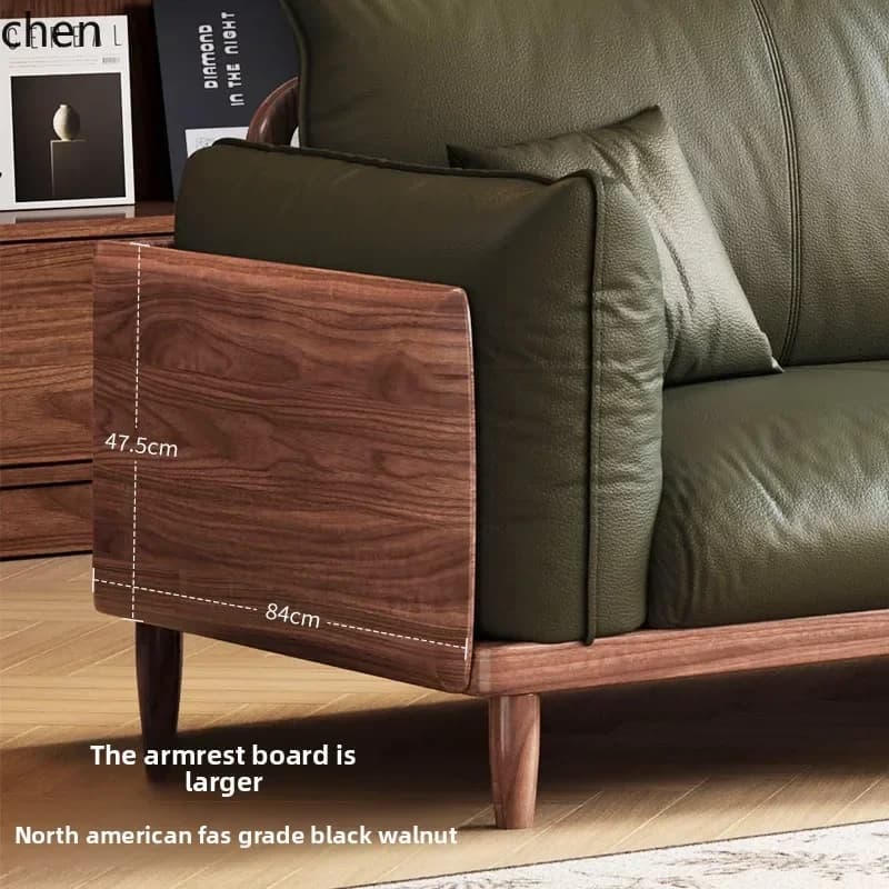DSA Black Walnut Solid Wood Sofa Set for Small Living Rooms, Straight Row Sofa