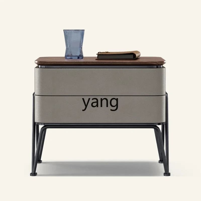 Yhl Walnut Solid Wood Bedside Cabinet Luxury Bedroom Furniture Natural Marble Bedside Cabinet Locker