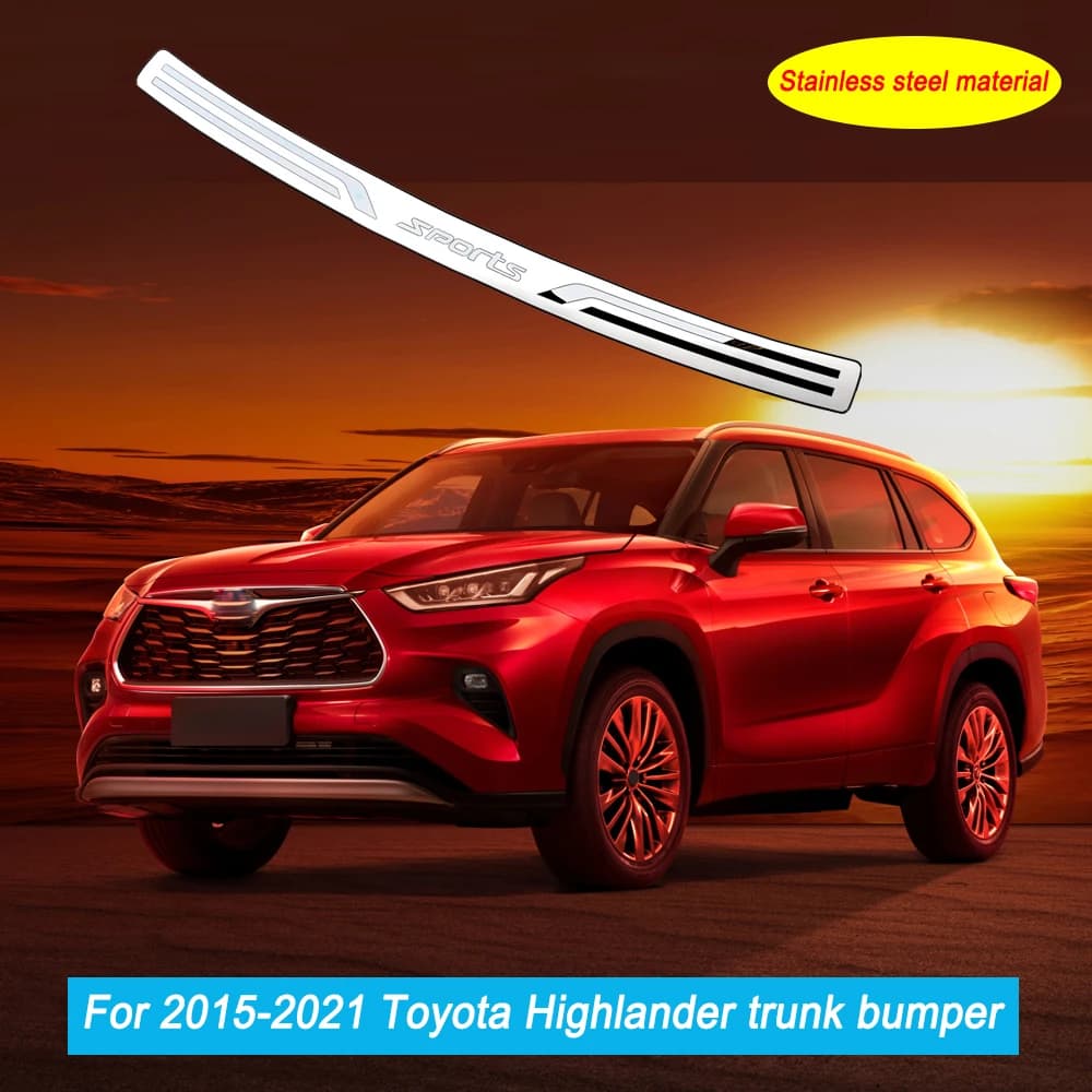 For 2015 2019 2020 2021 Toyota Highlander Car Accessories Trunk Trim Rear Bumper Protector Stainless Steel Door Sill Scuff Plate