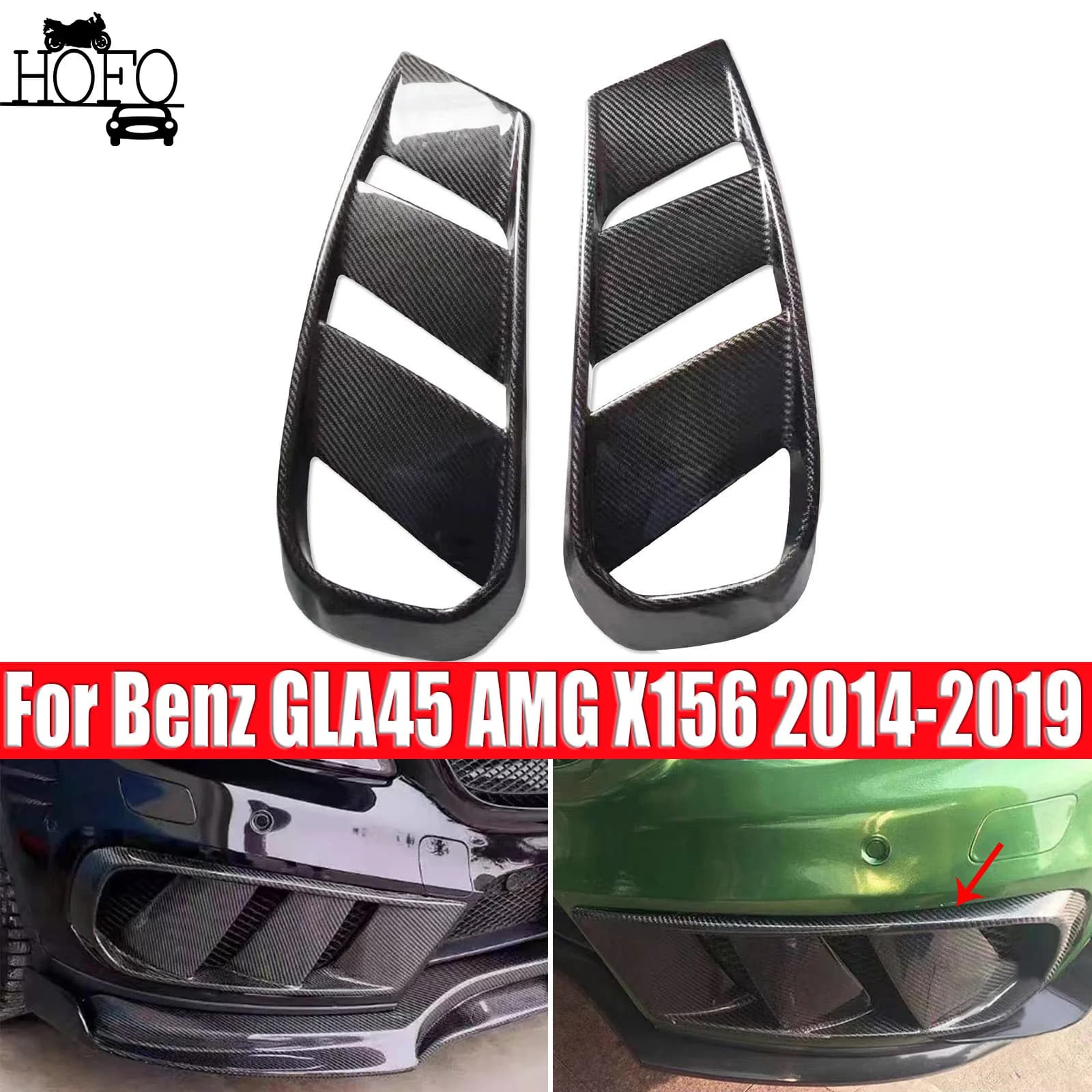 For Benz GLA45 AMG X156 2014-2019 Front Bumper Fog Light Grille Cover Carbon Fiber