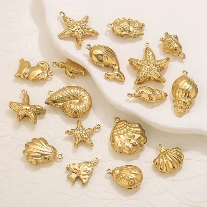 Hollow Stainless Steel with 18K Gold Vacuum Coating for Color Retention Marine Animal Elements DIY Jewelry Accessories