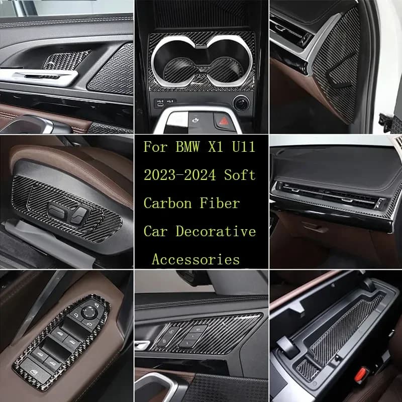 For BMW X1 U11 2023-2025+ soft carbon fiber car glass lift frame center control gear panel frame sticker car kit accessories