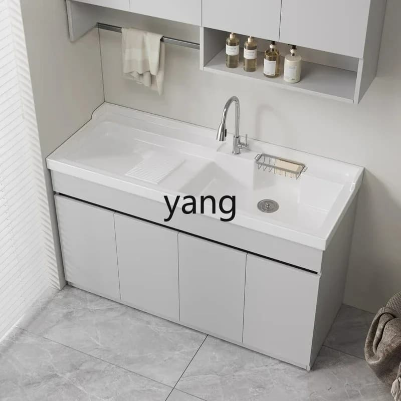 LTT Balcony Laundry Pool Cabinet Artificial Quartz Stone Integrated Basin with Oblique Washboard Laundry Sink