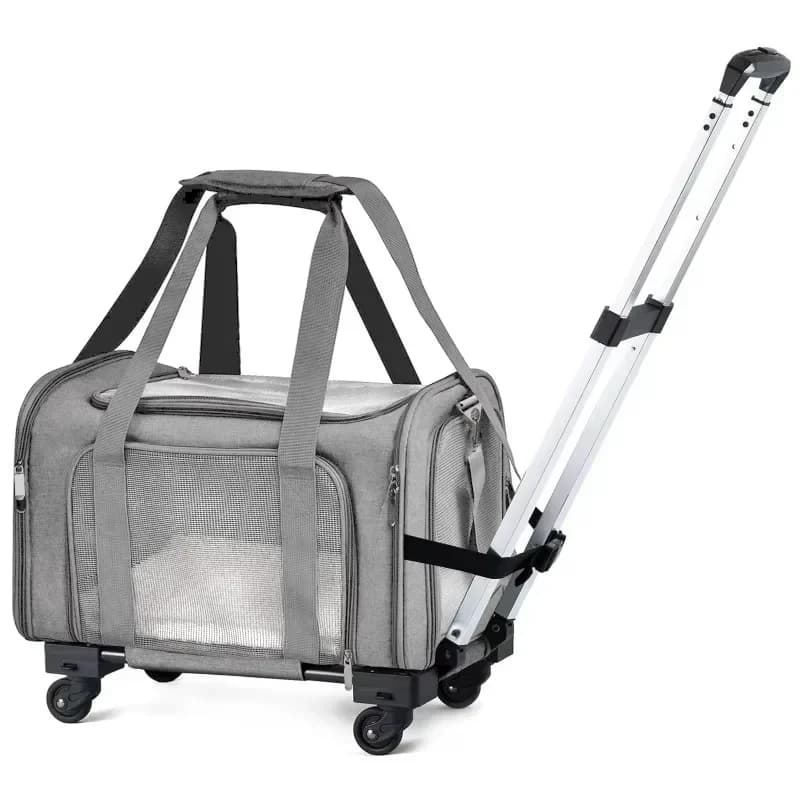 Dog Travel Basket with Wheeled Stroller Puppy Backpack Stroller