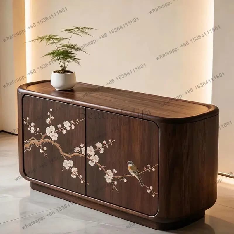 YJ New Chinese North American Black Walnut Side Cabinet Solid Wood Storage Cabinet