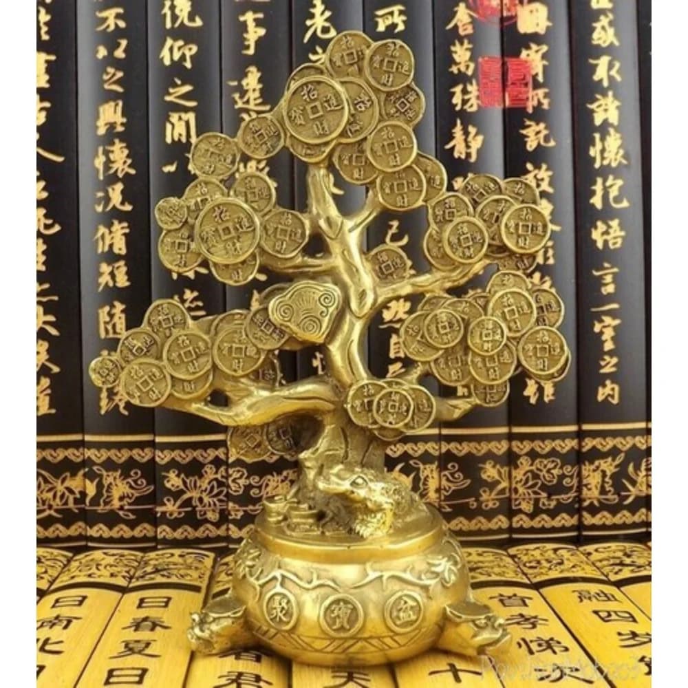 Brass Old Chinese Coin Tree Statue Feng Shui Wealth Money Toad Statue Decor Home Desk Statue Decor Collection Crafts Gifts