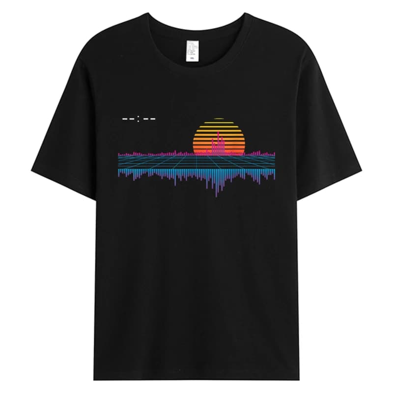 Retrowave Synthwave Vaporwave Sunset Aesthetic Men's Cotton Fabric Novelty Designer Pattern Tshirts 5XL T-shirts Printing