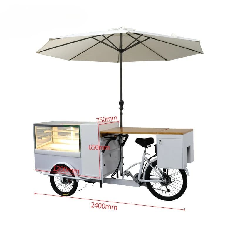 Square Tiramisu Cart Commercial Cake Dessert Stall Car Movable Refrigerated Cabinet Three Wheels Snack Cart