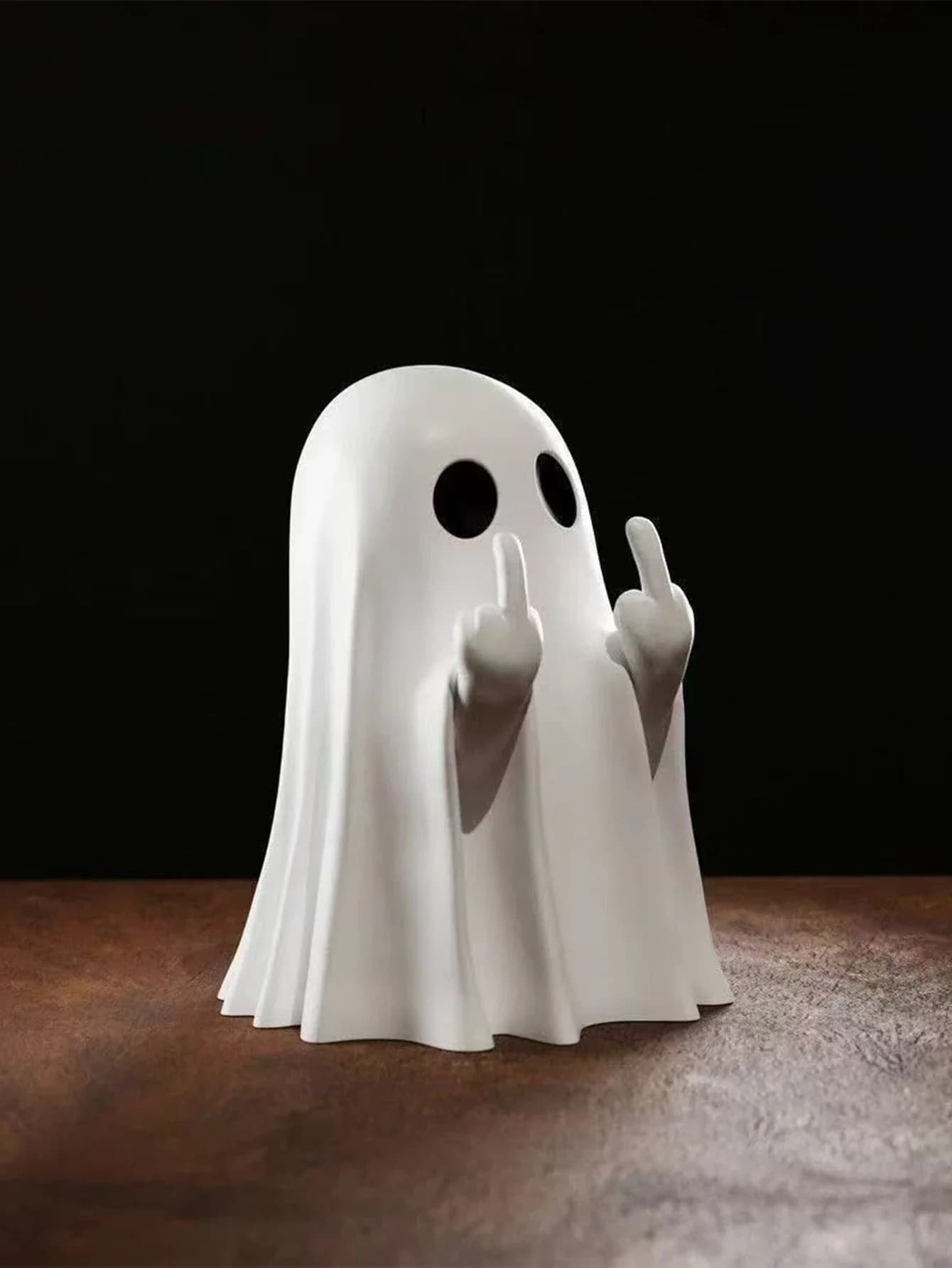 3pcs Cute Middle Finger Ghost Statue 7.5cm Halloween Scary Figurine Home Coffee Table Shelf Decor Centerpiece Gift