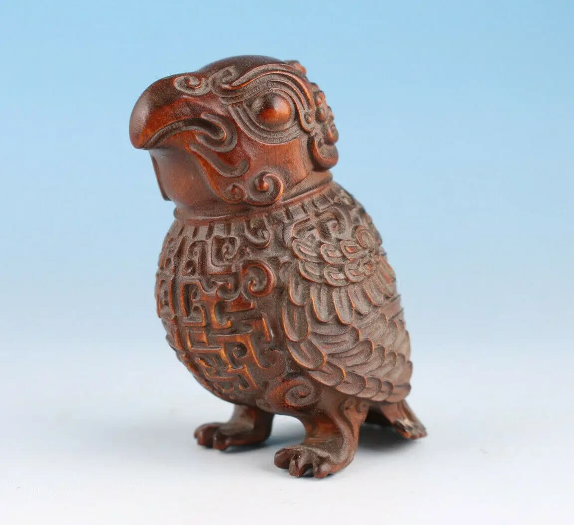 chinese boxwood handmade carving bird statue collectable netsuke good stand