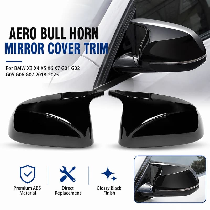 For BMW X3 X4 X5 X6 X7 G01 G02 G05 G06 G07 2018-2025 Glossy Black Aero Bull Horn Side Mirror Cover Trim Replacement