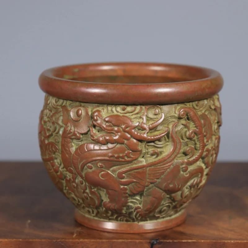 Pure copper Bafu , Pixiu , vintage decorative piece, wealth-attracting jar, creative decoration for office desk and home e