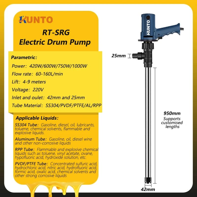 Electric Drum Pump 55 Gallon IBC Electric Barrel Oil Chemical Transfer Barrel Drum Pump for Chemicals