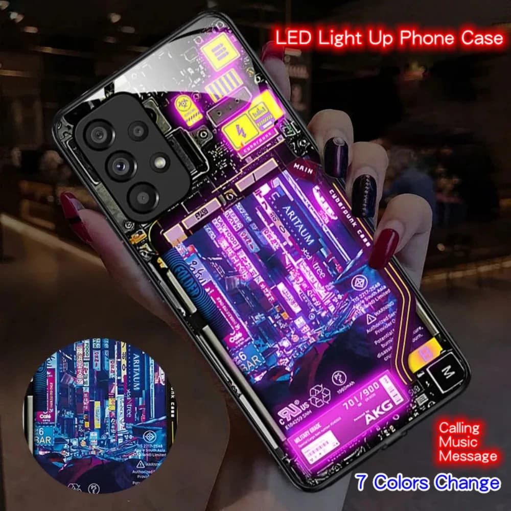 Trend Cyber City Design Sound Music Control Led Light Phone Case Glowing Cover For iPhone Air 17 16 15 14 13 12 11 Pro Max Plus