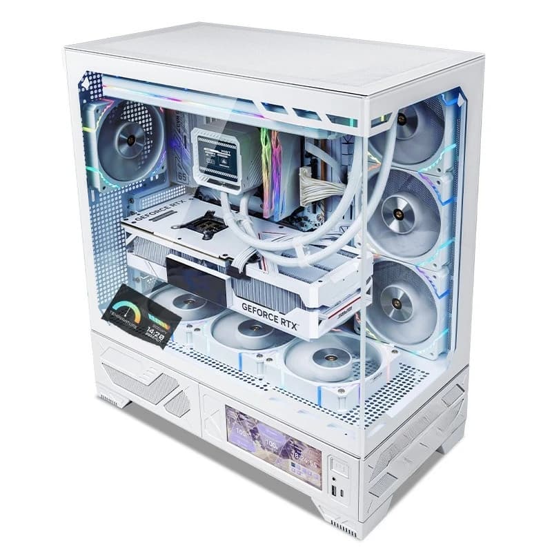 Panoramic sea view room chassis, side-through touch screen white chassis