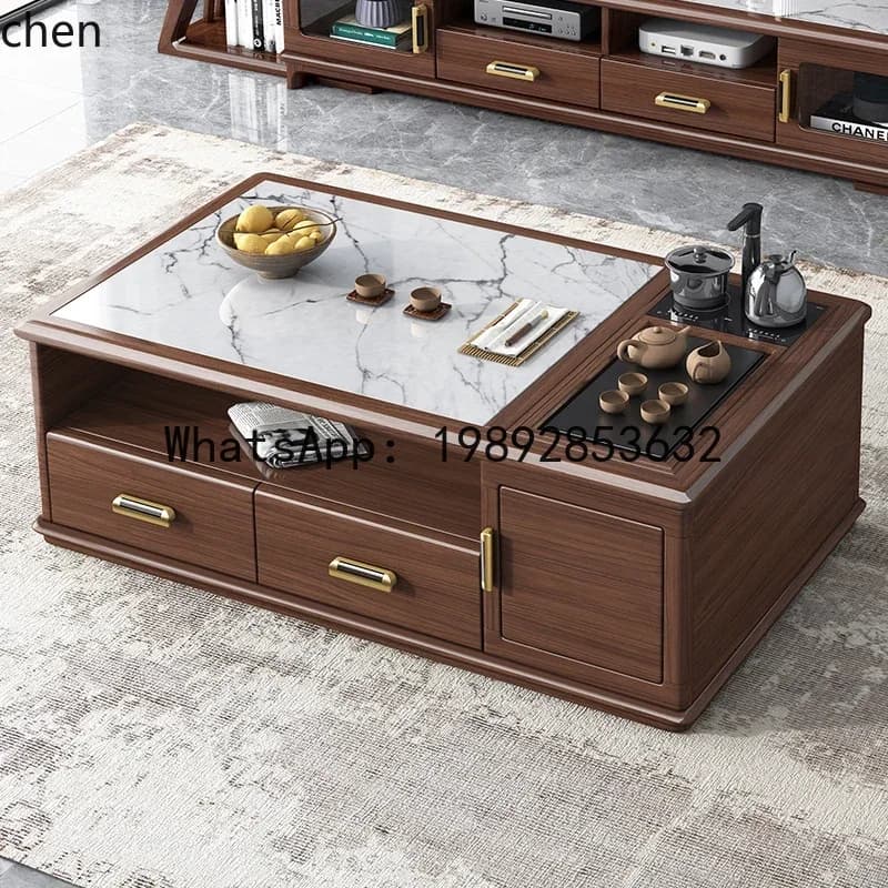 solid wood rock panel TV cabinet coffee table combination modern simple small apartment living room floor cabinet