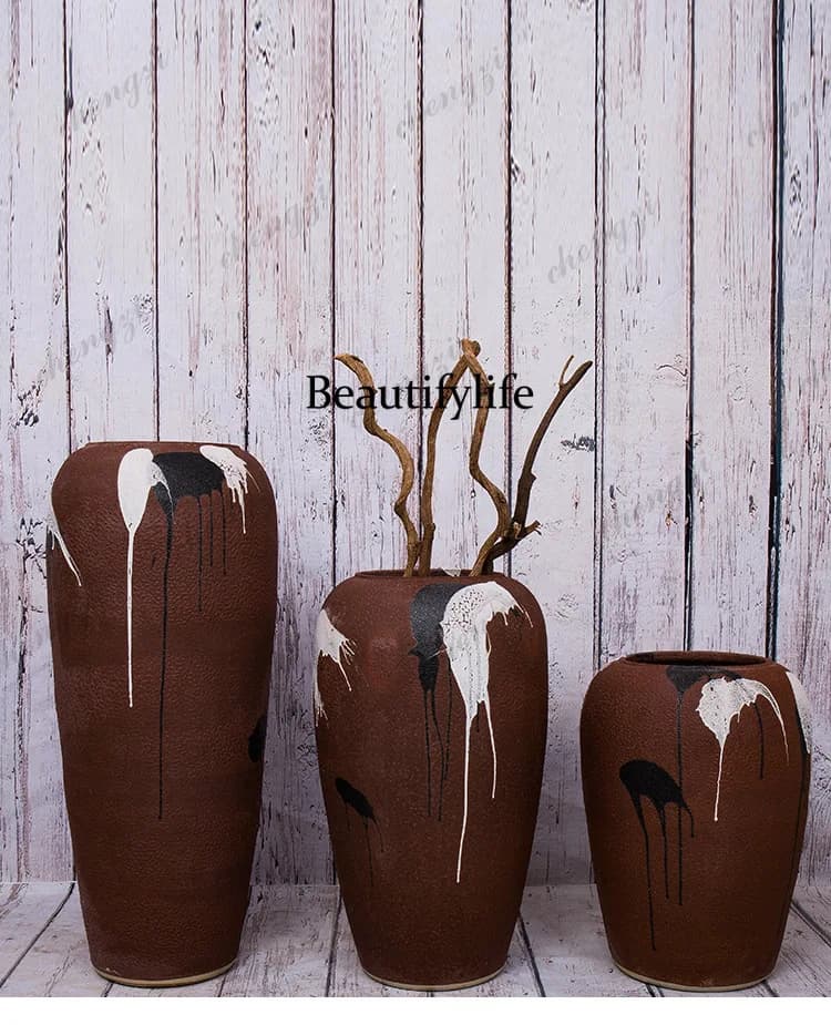 Abstract hand-painted ceramic floor-to-ceiling vase, Chinese-style pottery hall exhibition pendulum