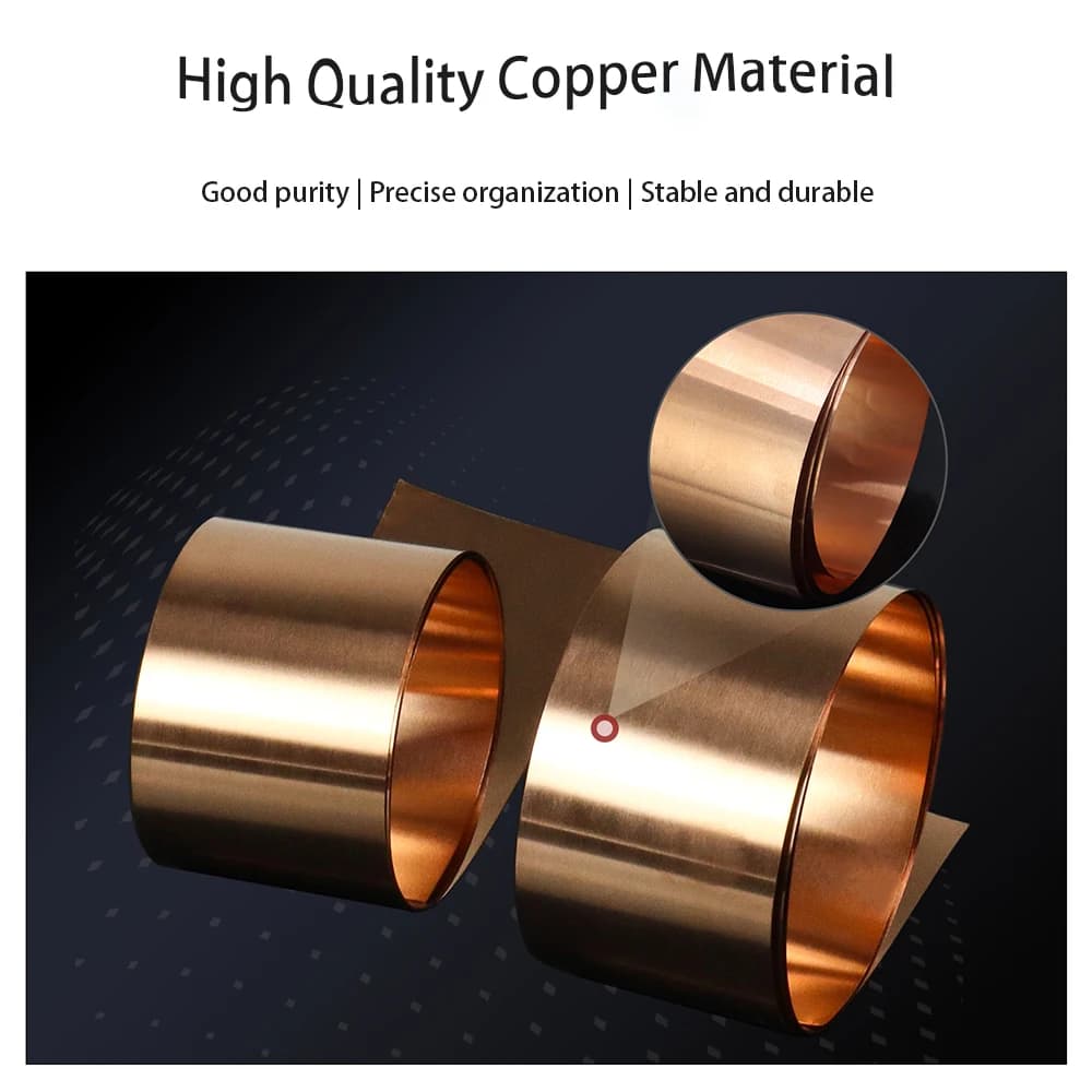 1M T2 Copper Sheet Pure Copper Strip 0.01-0.06mm Ultra-thin Copper Foil Thick Plate Grounding Conductive Heat Sink Width 5-120mm