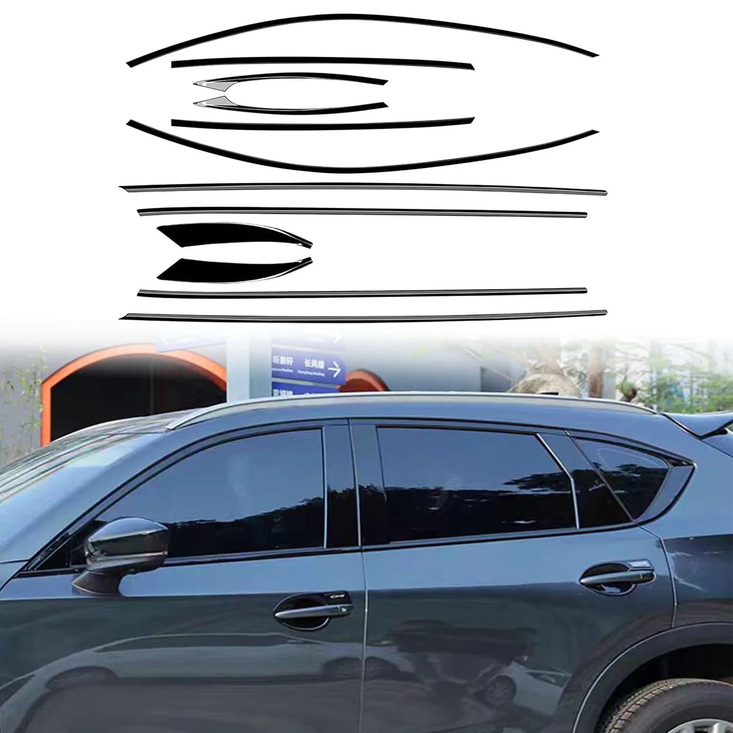For Mazda CX-5 CX5 2018-2025 Glossy Black Exterior Window Sill Molding Strips Decor Cover Trim ABS Car Accessories 12pcs