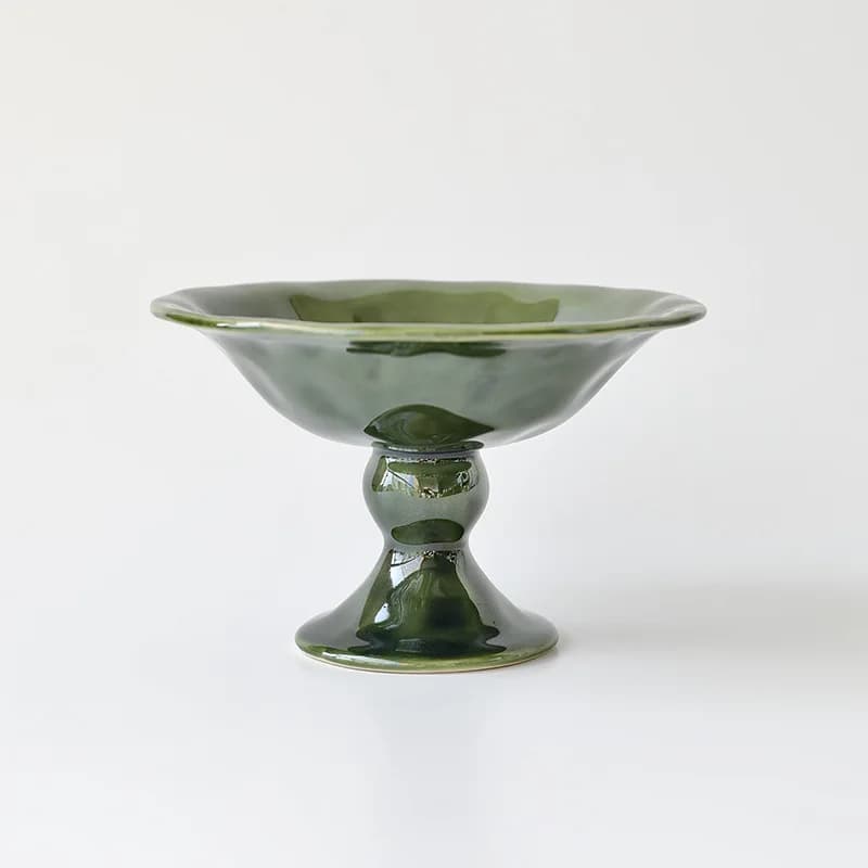 YFY Tall Tea Party Flower Arrangement Ceramic Flower Pot Green Wabi Sansan Wind High Foot Zen Flower Plate Ornament