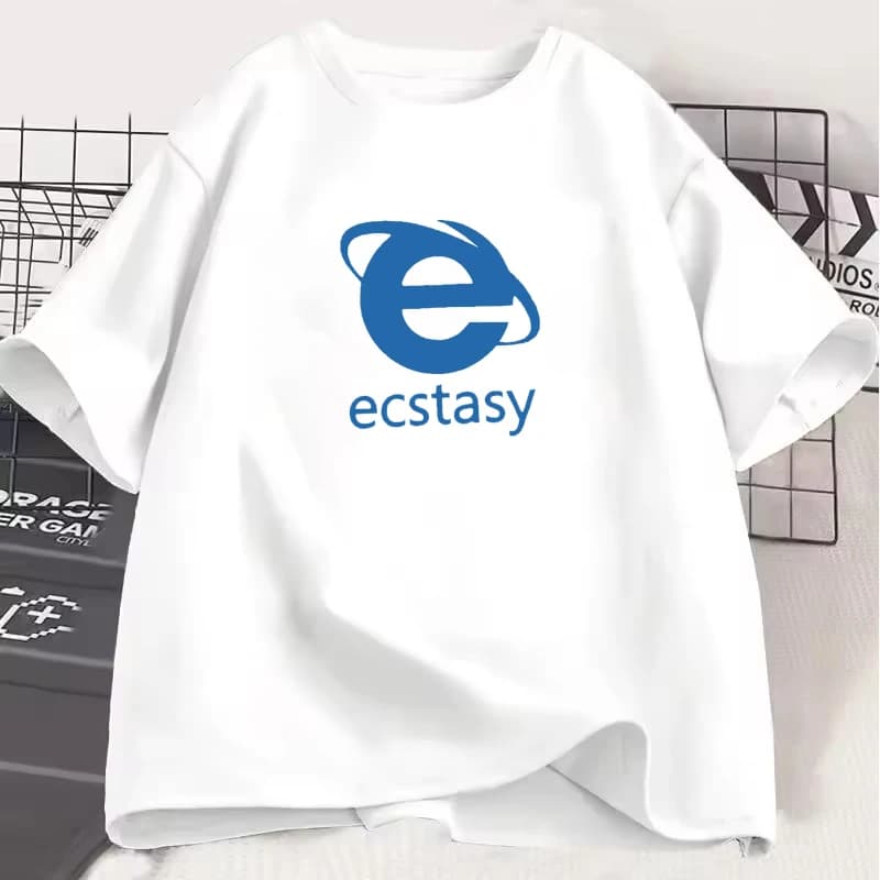 Funny Street Ecstasy Unisex T-shirts Y2K Harajuku Men Woman Shirt Letter Pattern Oversized Short Sleeved Gothic Couple Tops Tees
