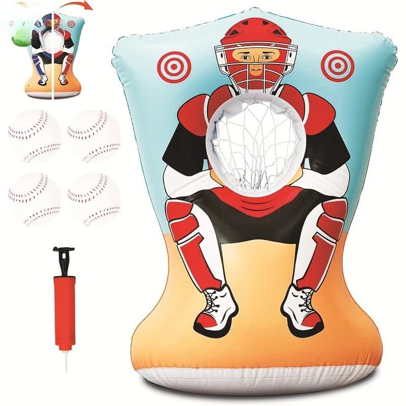 Inflatable goalkeeper throws baseball seat