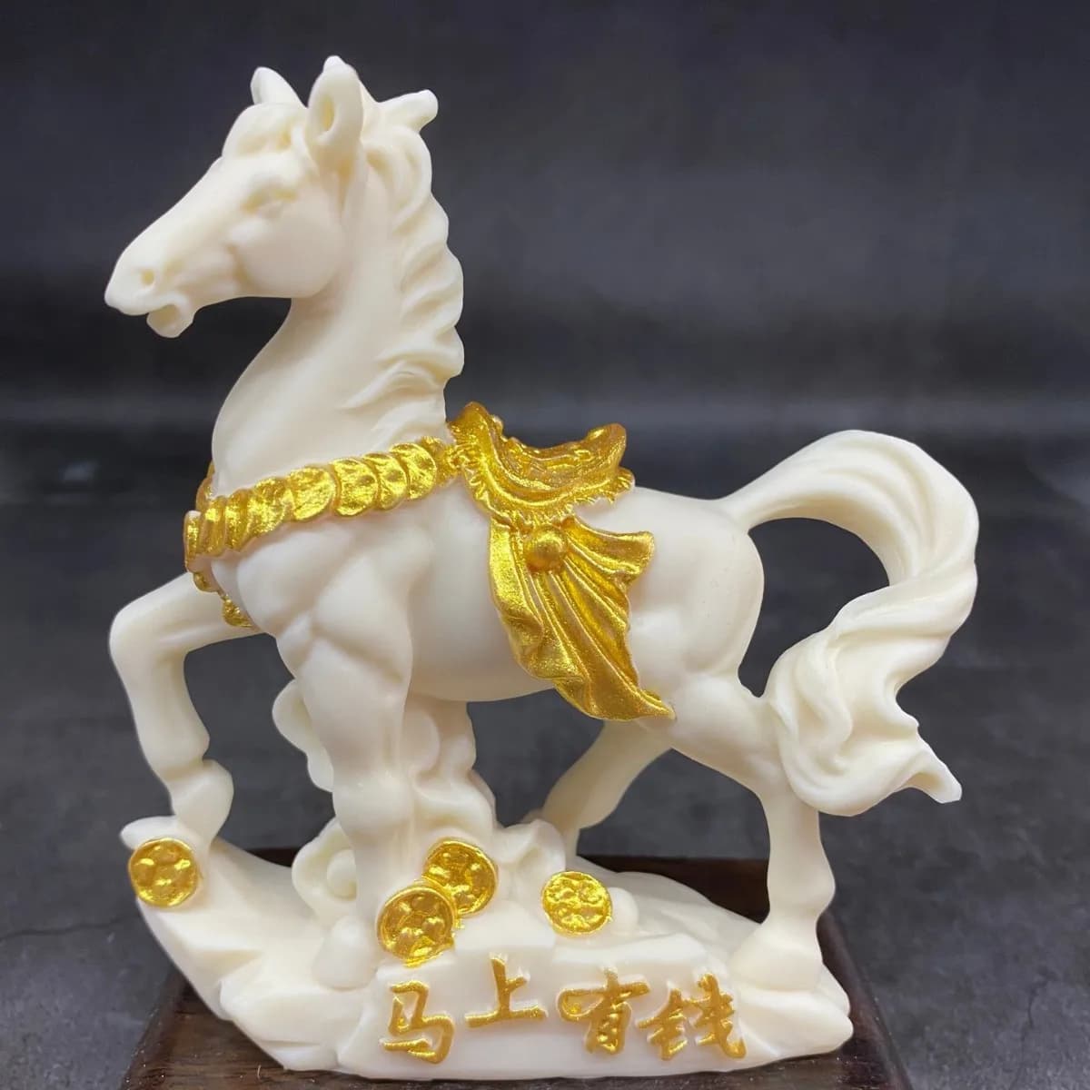 Ivory Nut Carved Wealth Horse Figurine Home Desktop Decor Craft Gift Ornament Traditional Auspicious Table Display