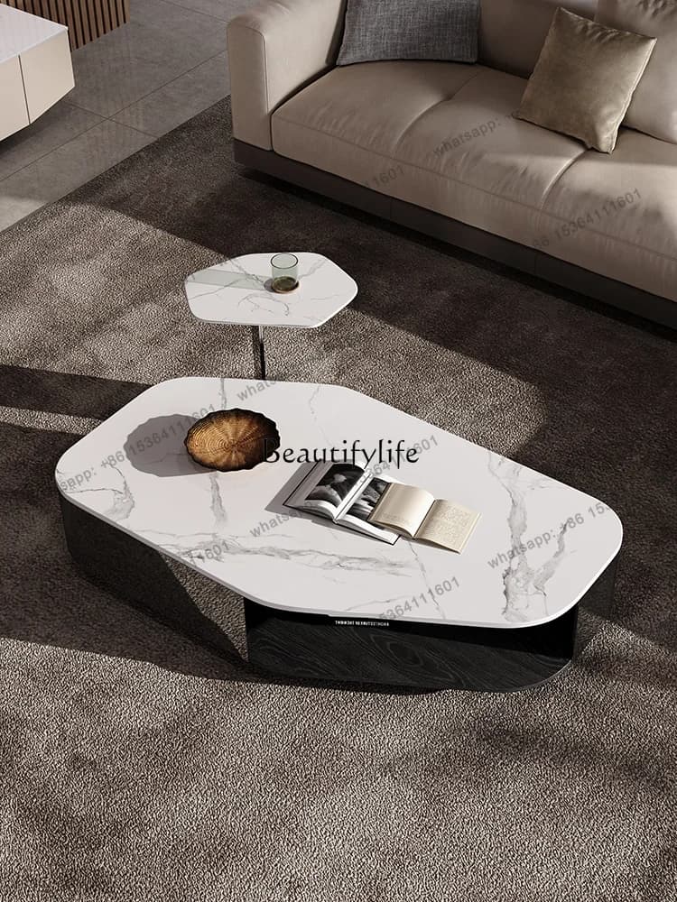 Customizable Italian light luxury modern high-end rock slab designer storage coffee table oval design living room