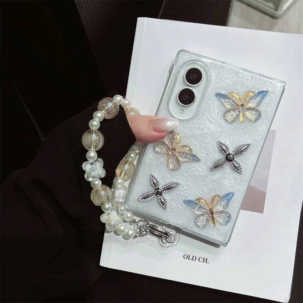 White Glitter Textured 3D Rhinestone Phone Case For Samsung Galaxy Z Fold 8 Ultra Z Fold 7 6 5 4 Shockproof Hard Folding Cover