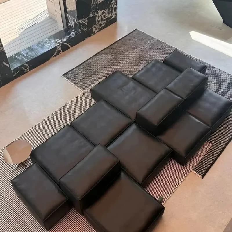 Italian Minimalist Double-sided David Island Sofa, Black Microfiber Leather Tofu Sofa