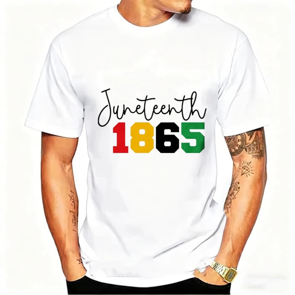 Juneteenth 1865 Graphic T Shirt for Men Minimalist Script Print Short Sleeve Cotton Black History Freedom Emancipation Day Tee
