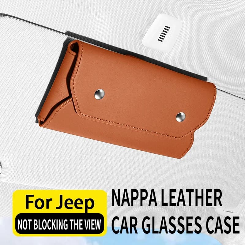Car Glasses Case For Jeep Wrangler Gladiator Grand Cherokee Wagoneer Cherokee Compass Renegade Commander Leather Glasses Clip